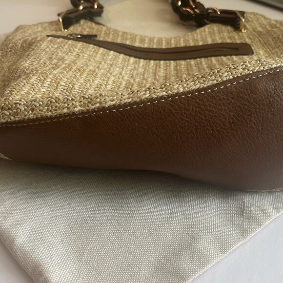 Kate & Alex Cuffaro Soft Tote Bag Tan/Brown Gold Trim 5 Compartments - Picture 3 of 13